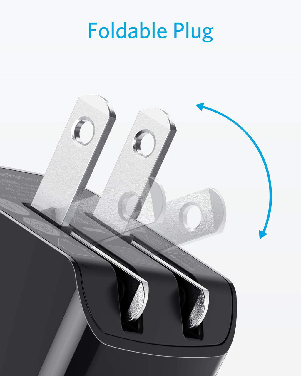 Anker charger with foldable plug for easy storage