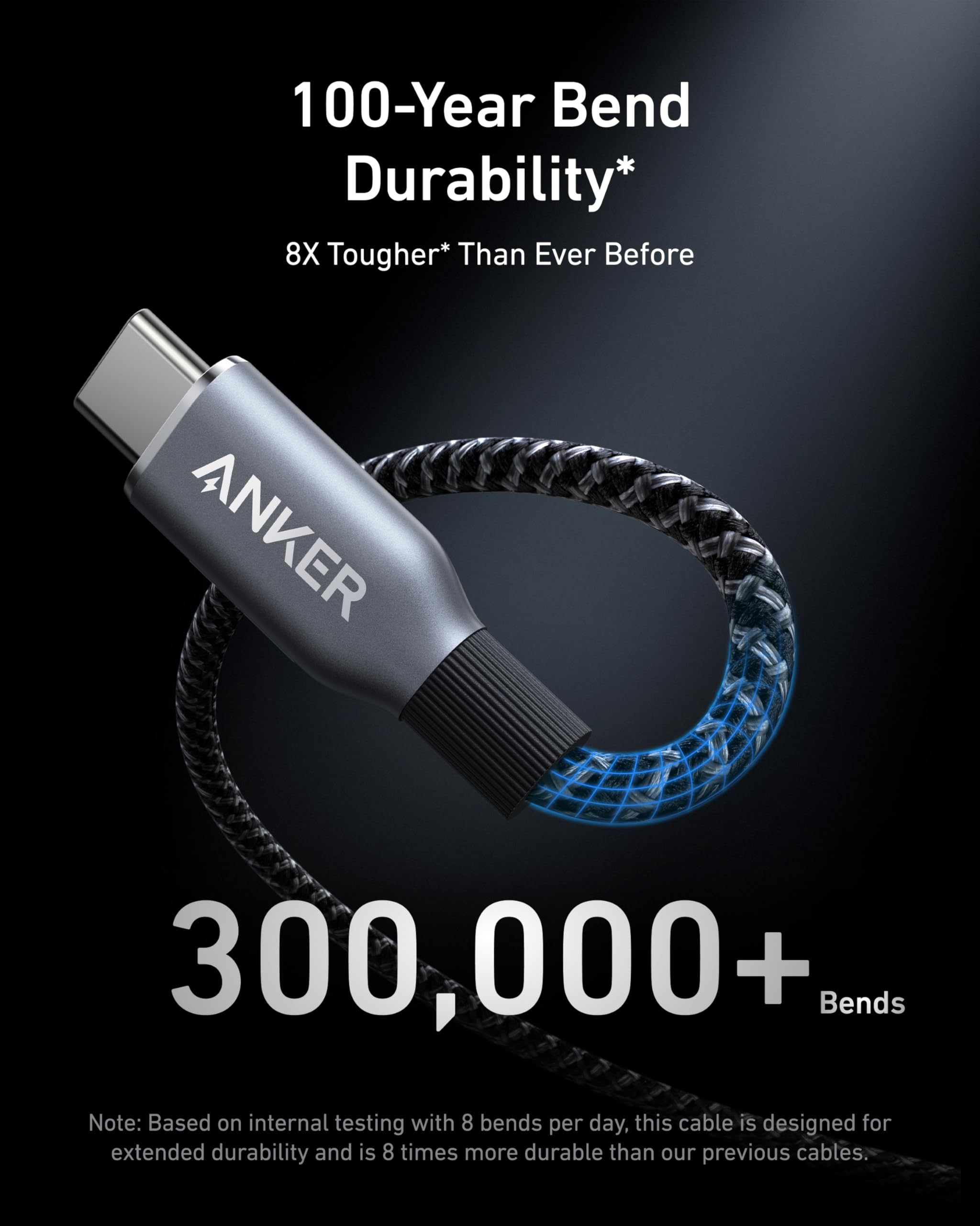 Anker USB-C cable with high durability for 300,000+ bends