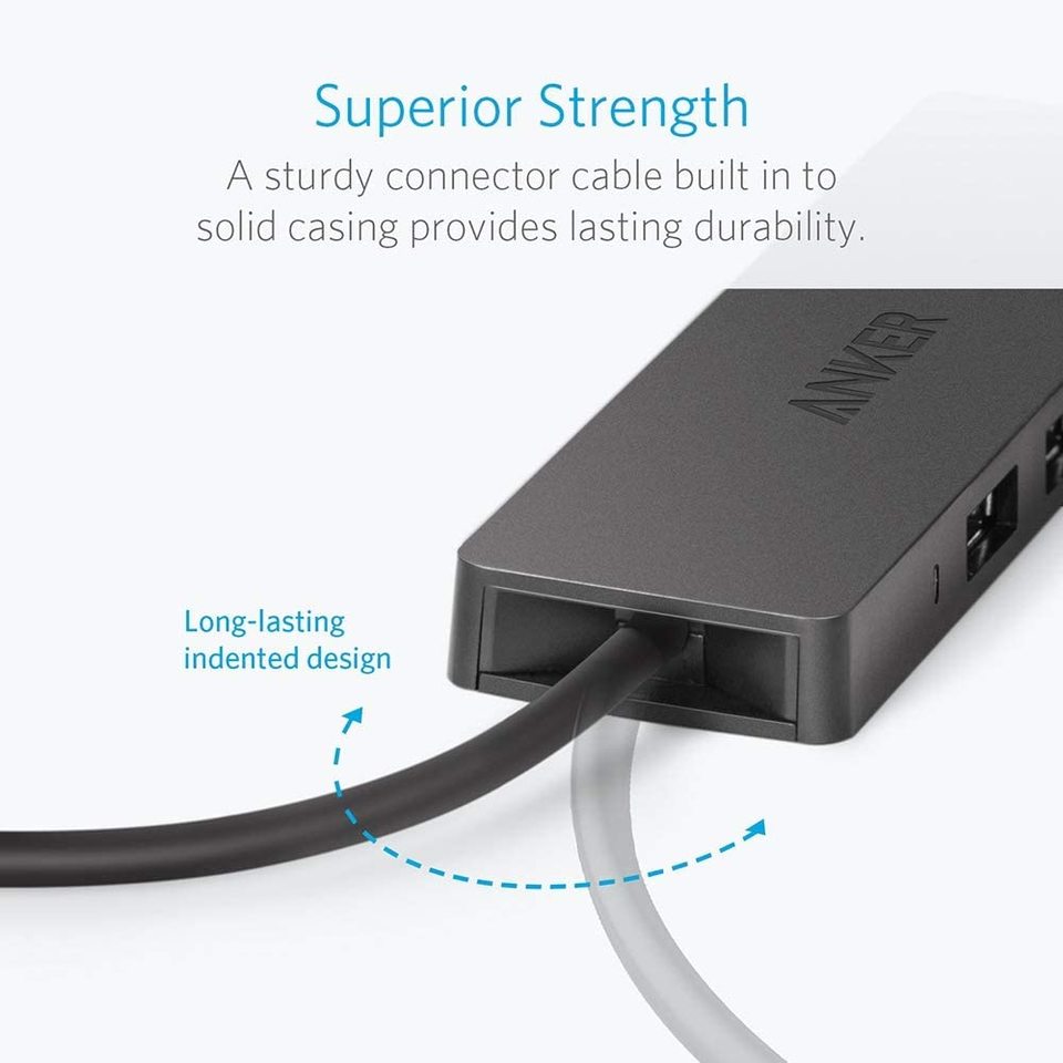 Anker USB hub with durable cable for superior strength