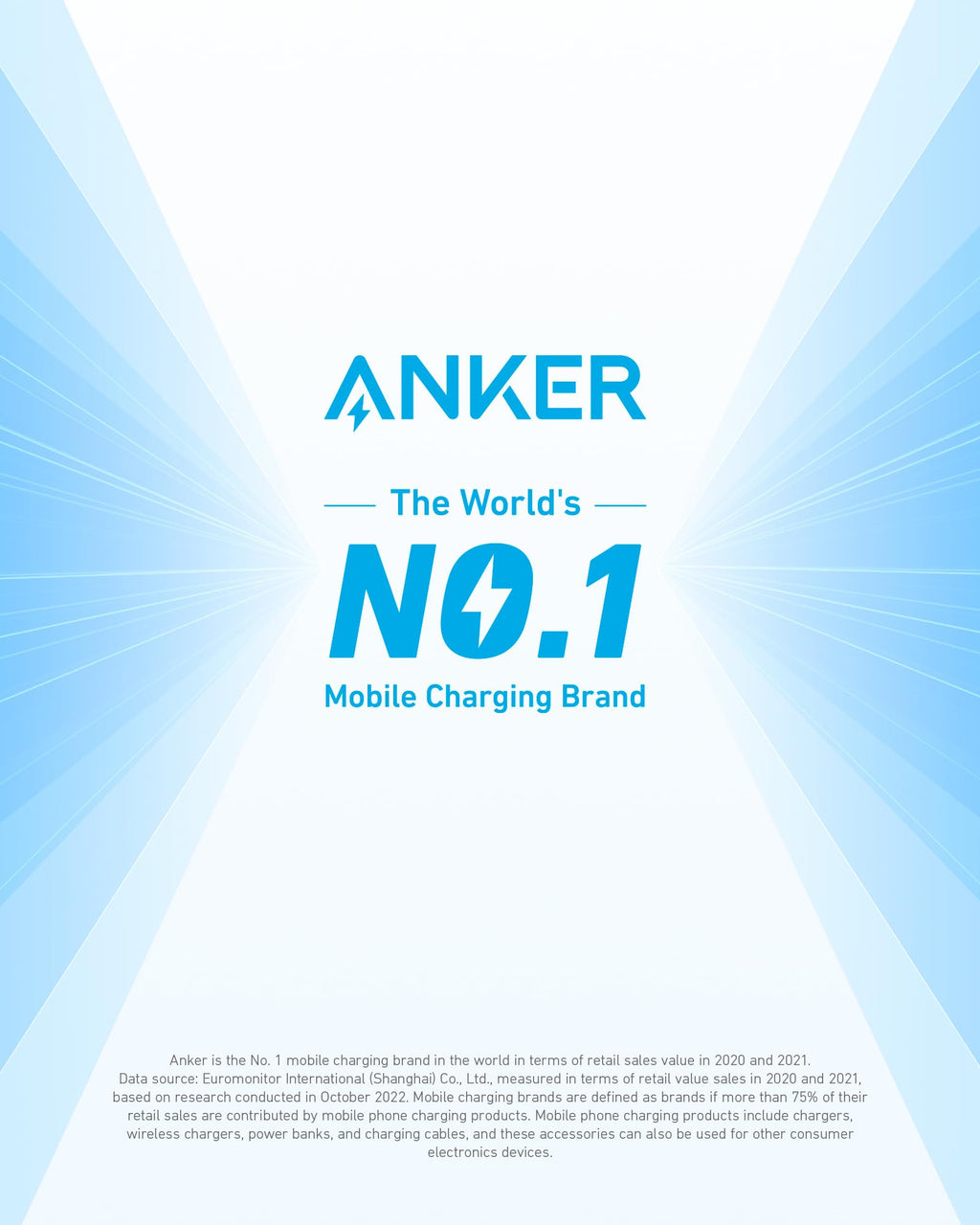 Anker global No.1 mobile charging brand with bright rays.