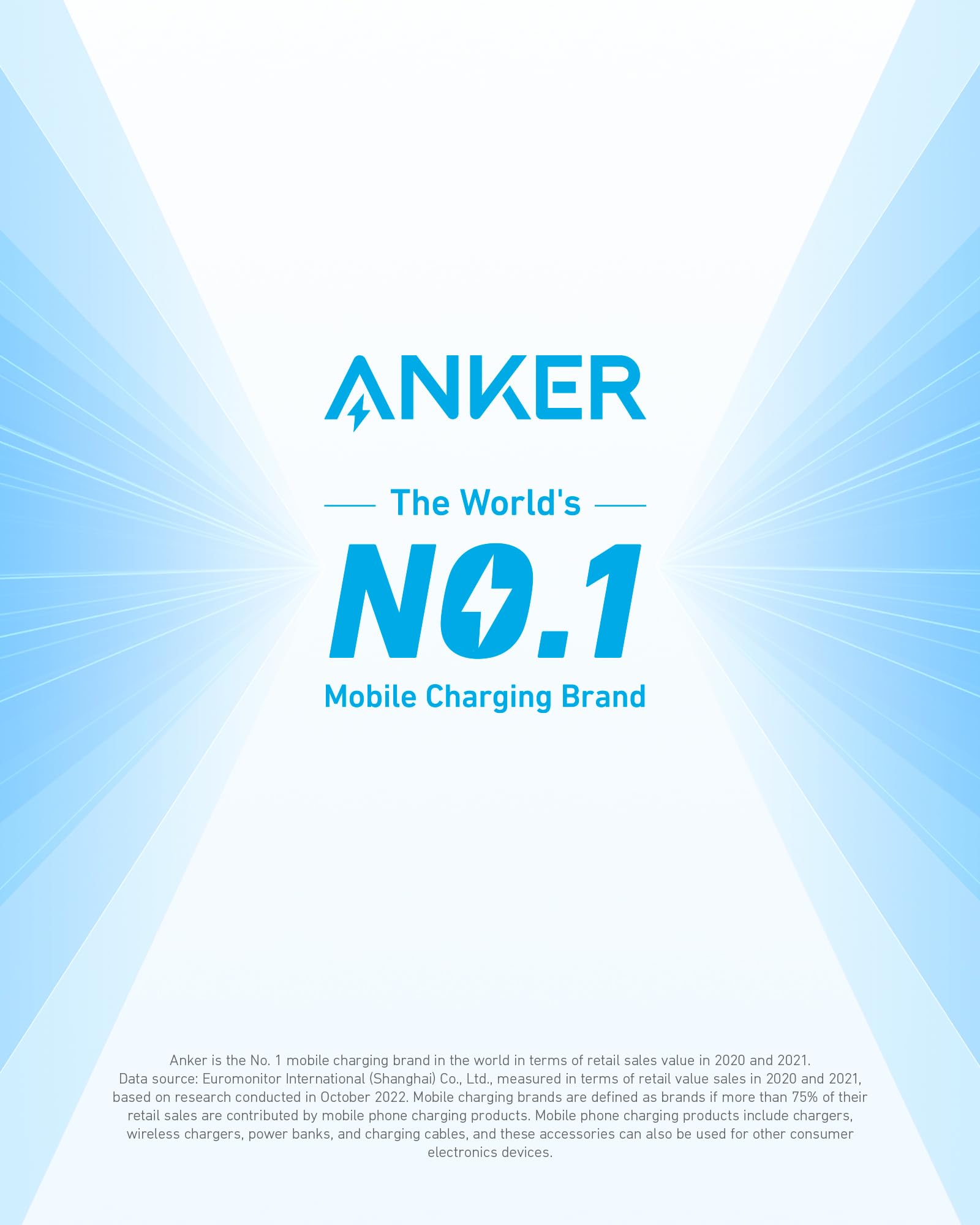 Anker global No.1 mobile charging brand with bright rays.