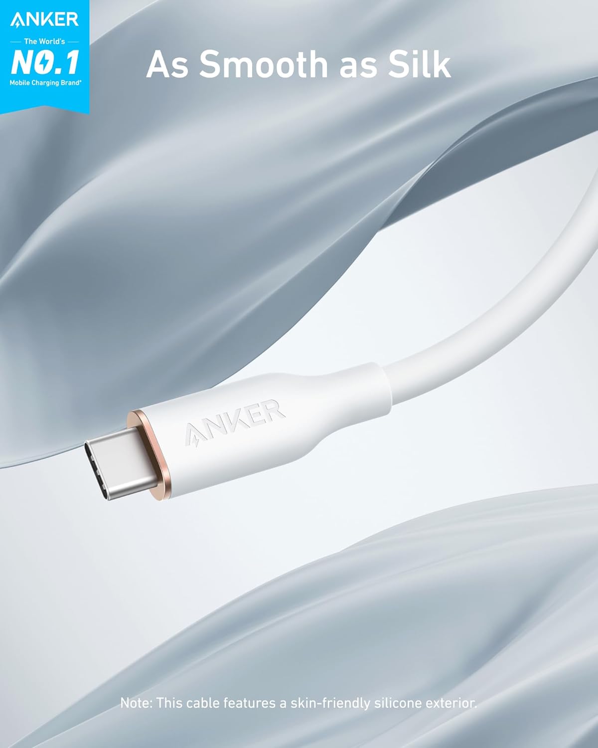 Anker cable with smooth silicone exterior for comfort