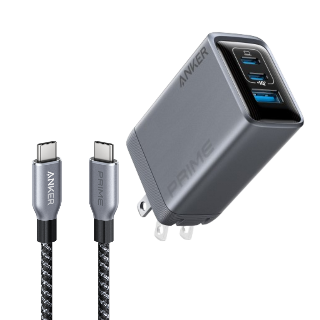 Prime Charger (100W, 3 Ports, GaN) and Prime USB-C to USB-C Cable (240W, Upcycled-Braided)