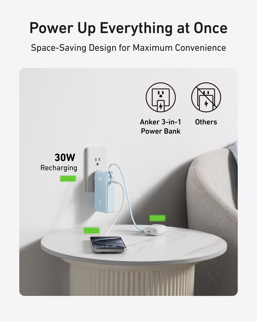 Anker 3-in-1 Power Bank with 30W charging for desk