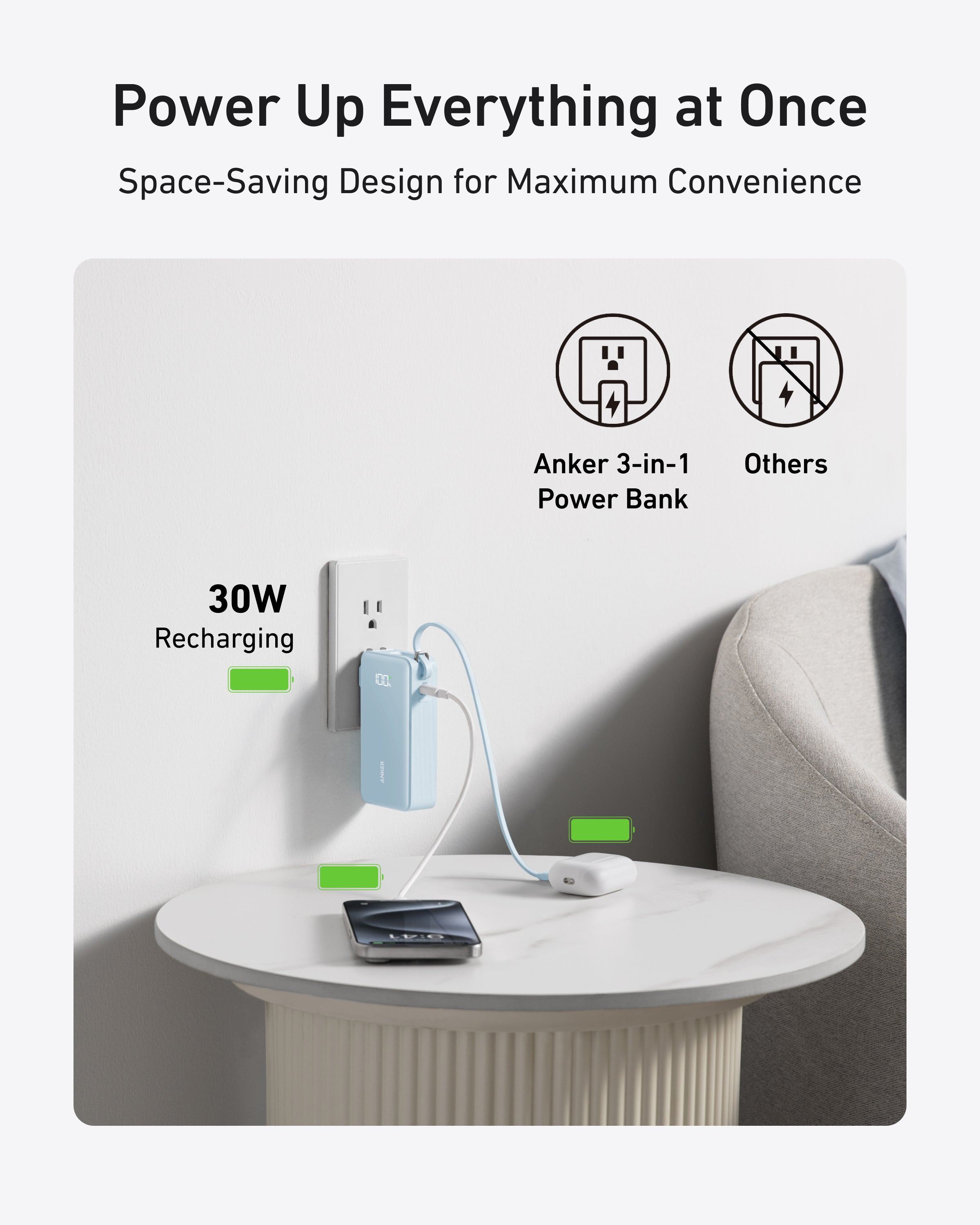 Anker 3-in-1 Power Bank with 30W charging for desk