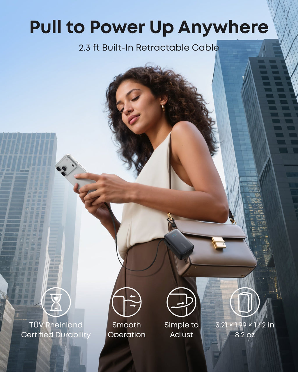 Anker portable charger with built-in retractable cable for urban travel