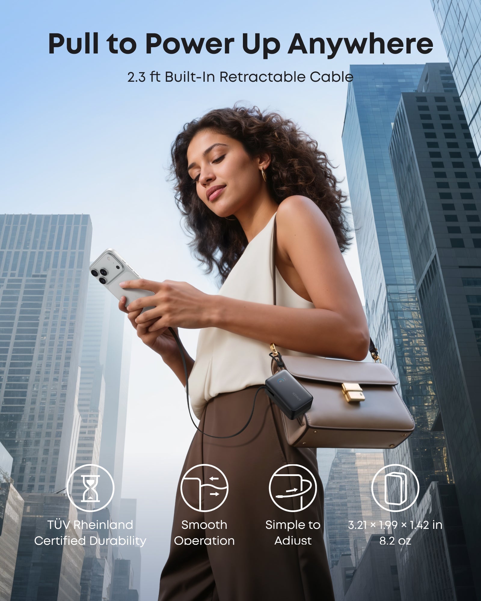 Anker portable charger with built-in retractable cable for urban travel
