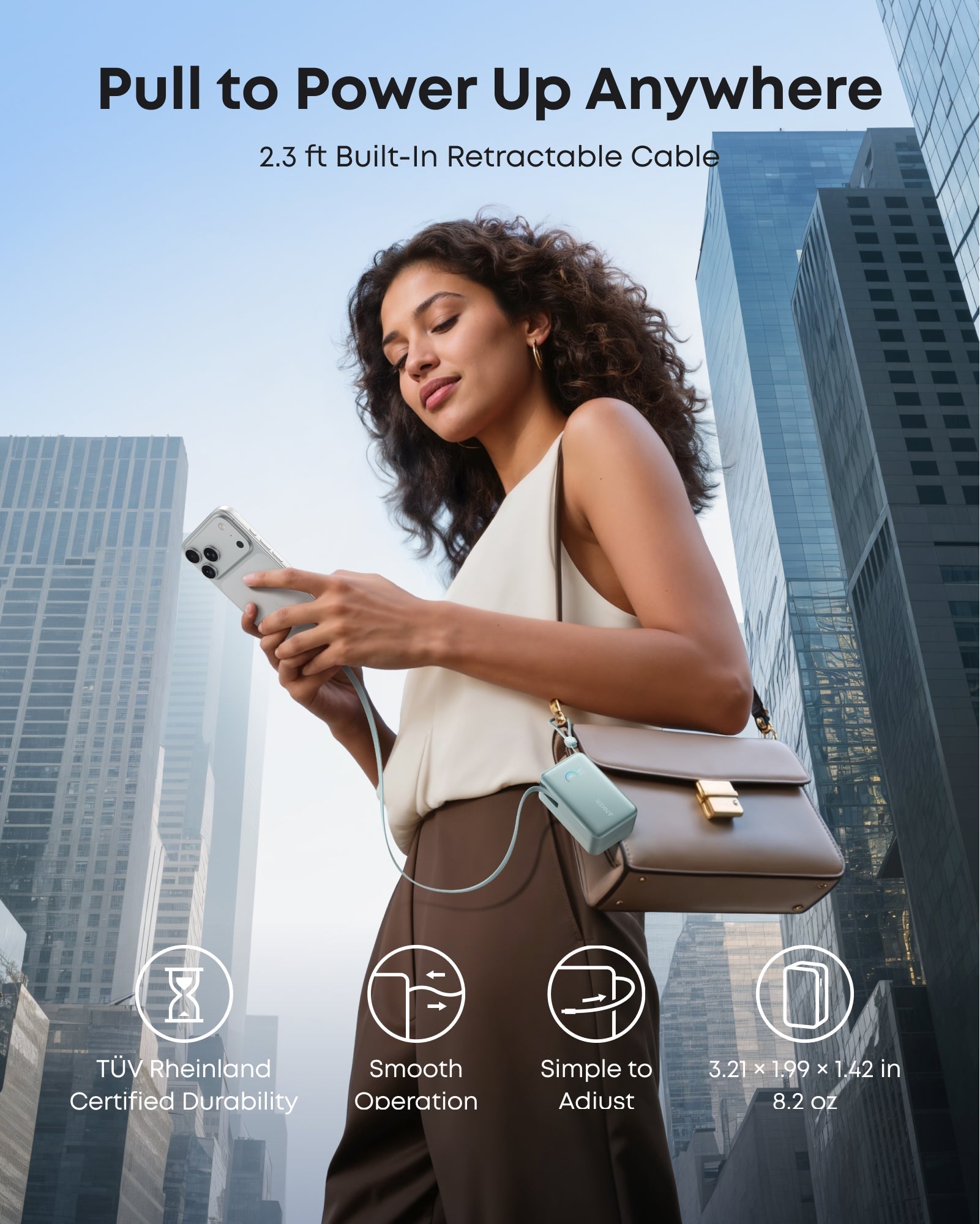 Anker power bank with retractable cable for smooth city charging