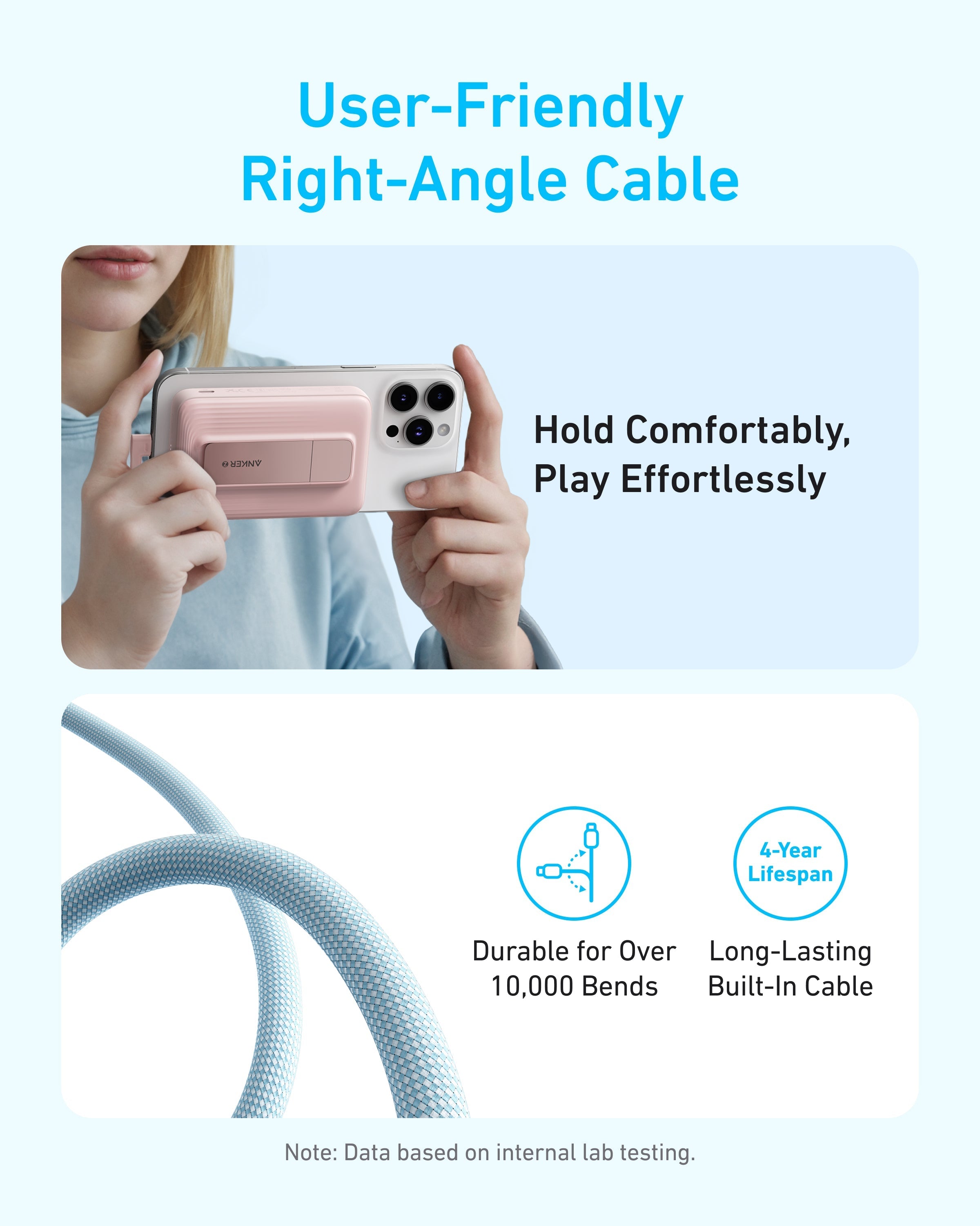 Anker right-angle cable with durable design for comfortable phone gaming