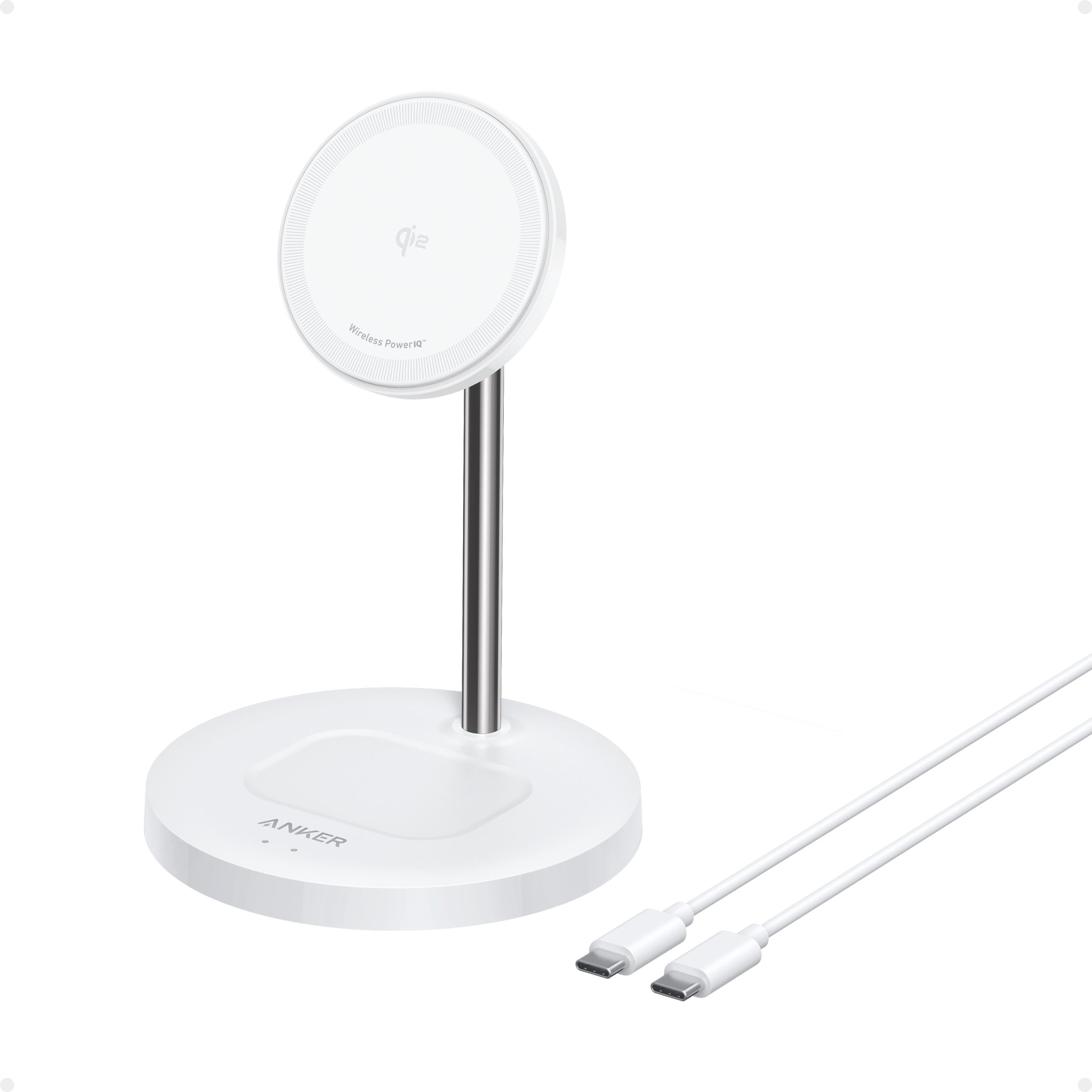Anker with white wireless charger and USB-C cable for Keyword