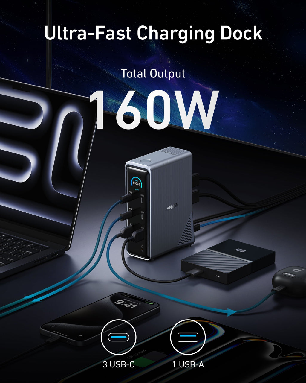Anker ultra-fast charging dock with 160W output and USB ports