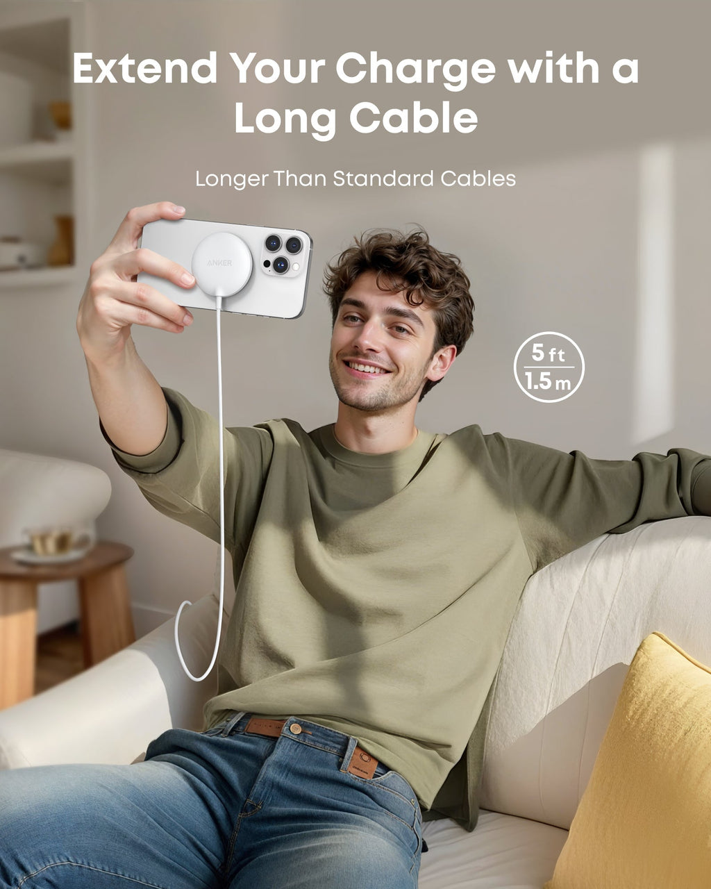 Anker wireless charger with 5ft long cable for iPhone