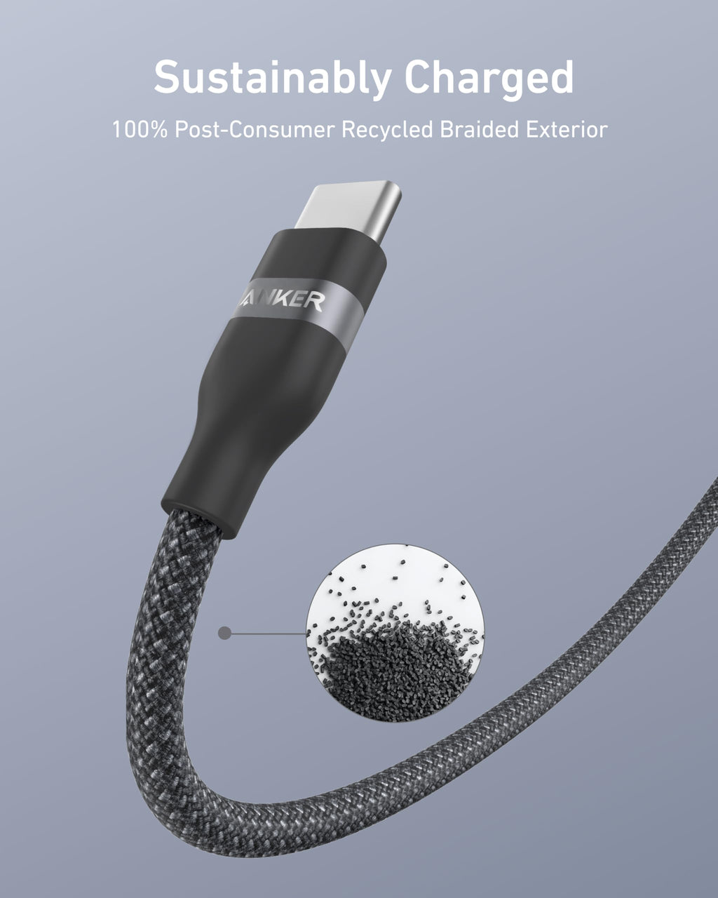 Anker cable with recycled braided exterior for USB-C
