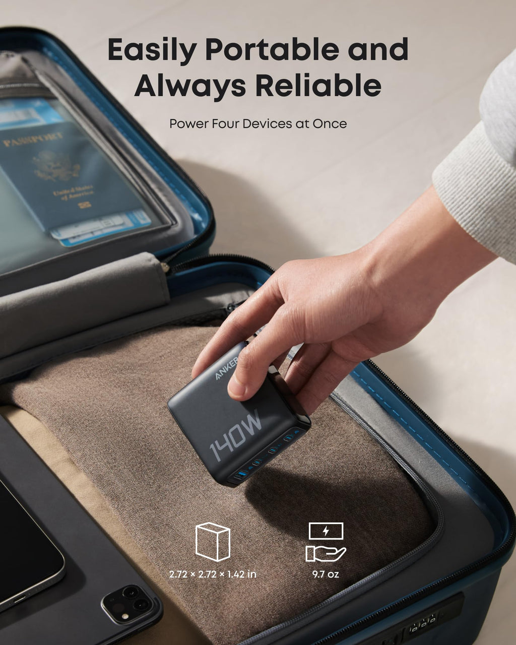 Anker 140W charger with compact size for travel