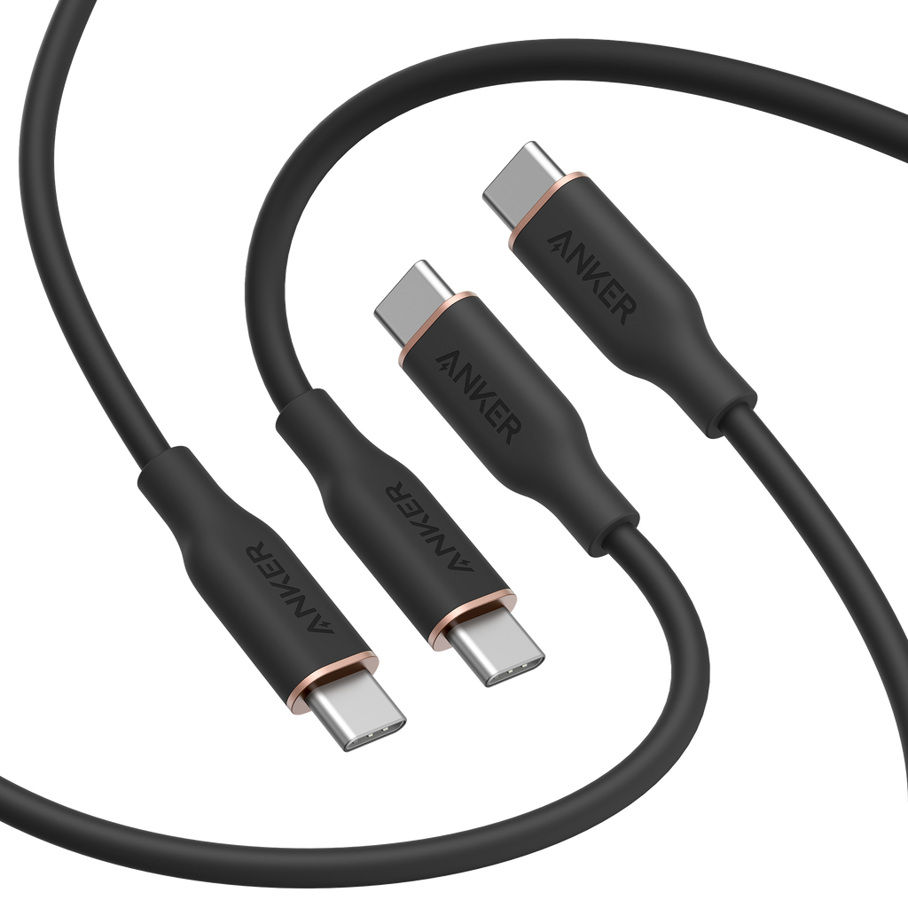 643 USB-C to USB-C Cable (Flow, Silicone, 240W, 2-Pack, Midnight Black)