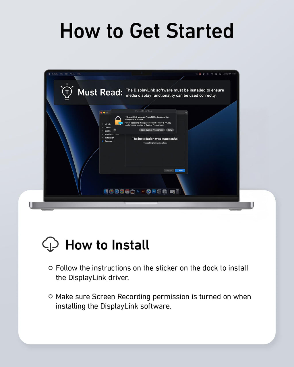 Anker with software installation instructions for DisplayLink